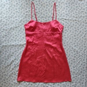 Josie by Natori coral pink satin slip babydoll dress S